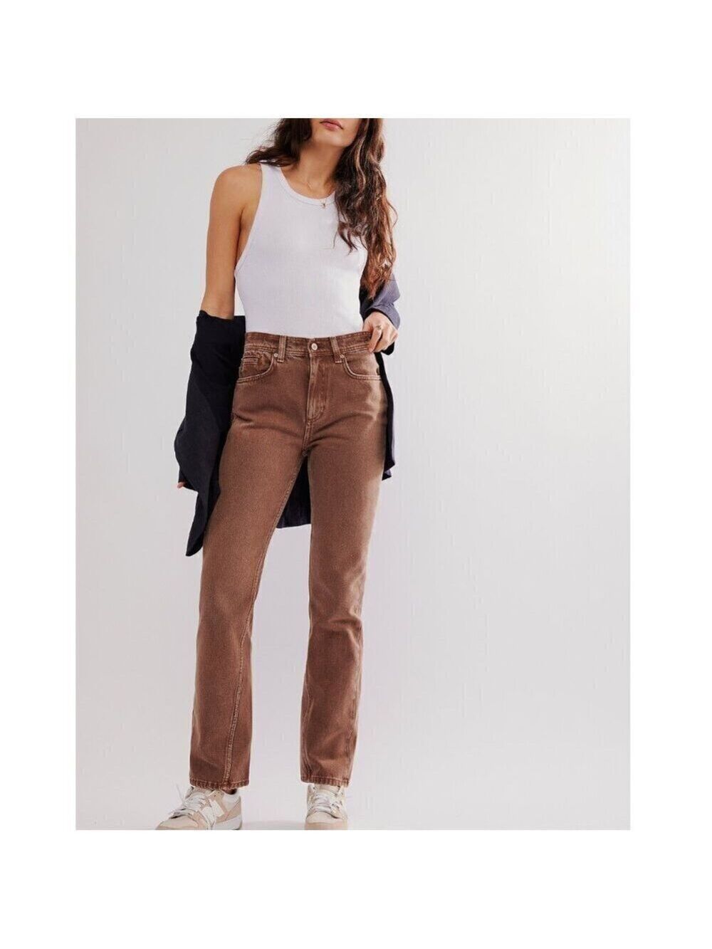 🆕 FREE PEOPLE We The Free Xena Slim Straight Jeans / Chocolate Mousse